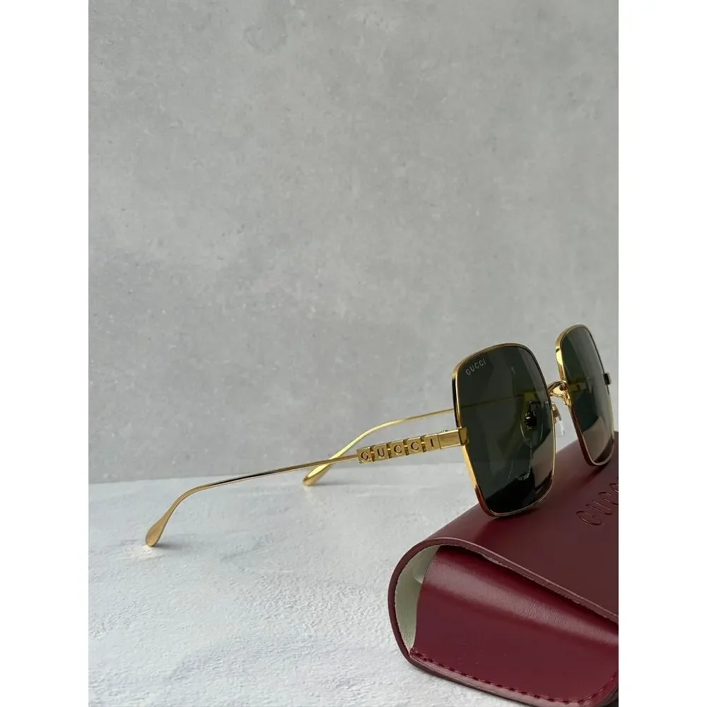 NEW Gucci GG1434S Gold Metal Shield Grey Lens Sunglasses